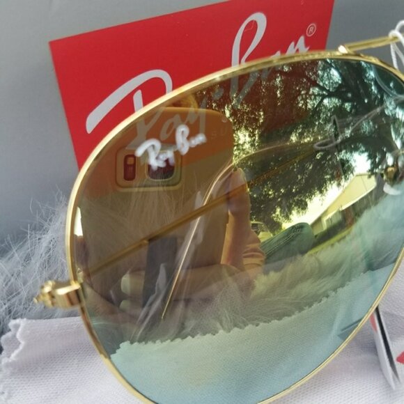 Ray-ban green mirror gold frame sunglasses 3026 - Picture 3 of 5
